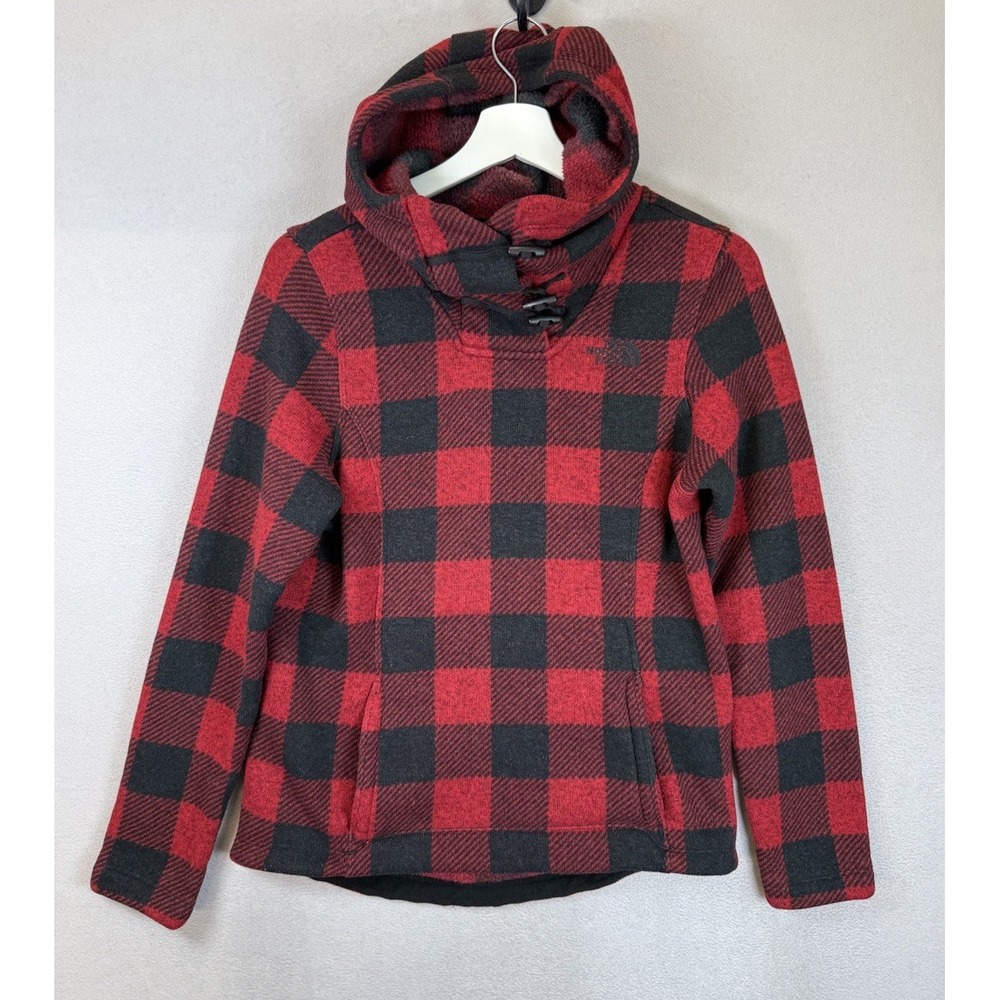 The North Face Women's Sz Small Toggle Fleece Pullover Red Checker‎ Board Hoodie